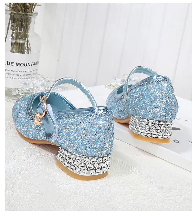 Fashion Elsa Princess Girl Shoes Frozen Cartoon Dress Shoes For Girls Fashion Party Shoes With High Heels Christmas Gifts