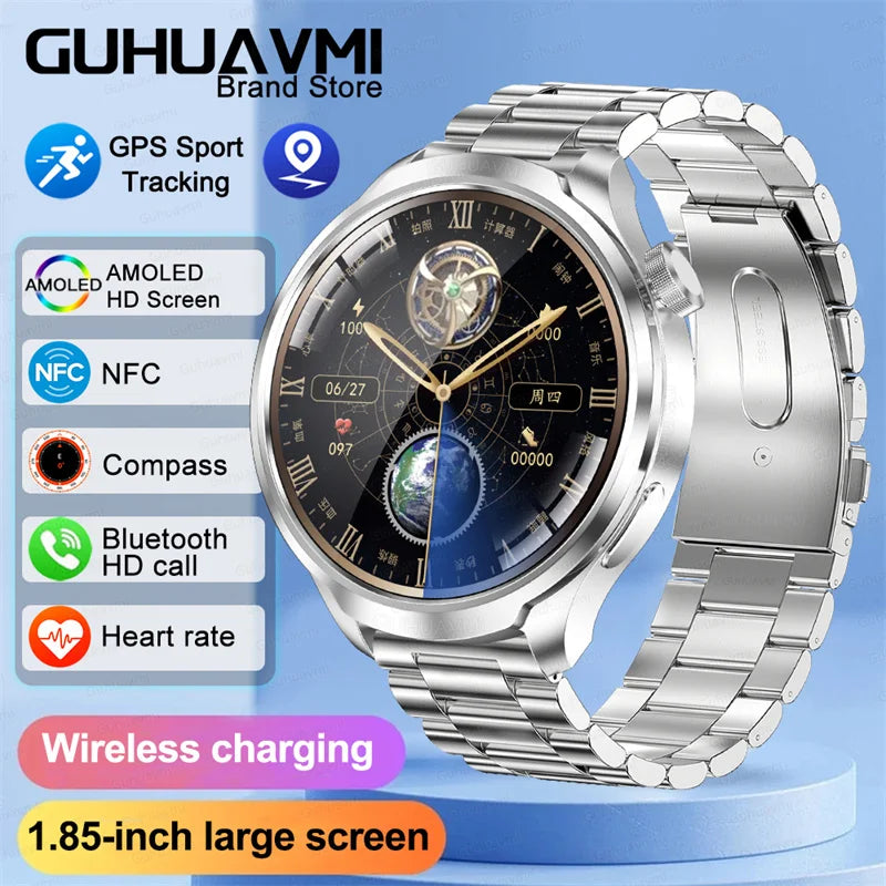 GPS Sports Smartwatch Men AMOLED Screen Compass Altimeter Heart rate BP NFC Bluetooth Call Smart Watch For Men - Compatible With HUAWEI IOS