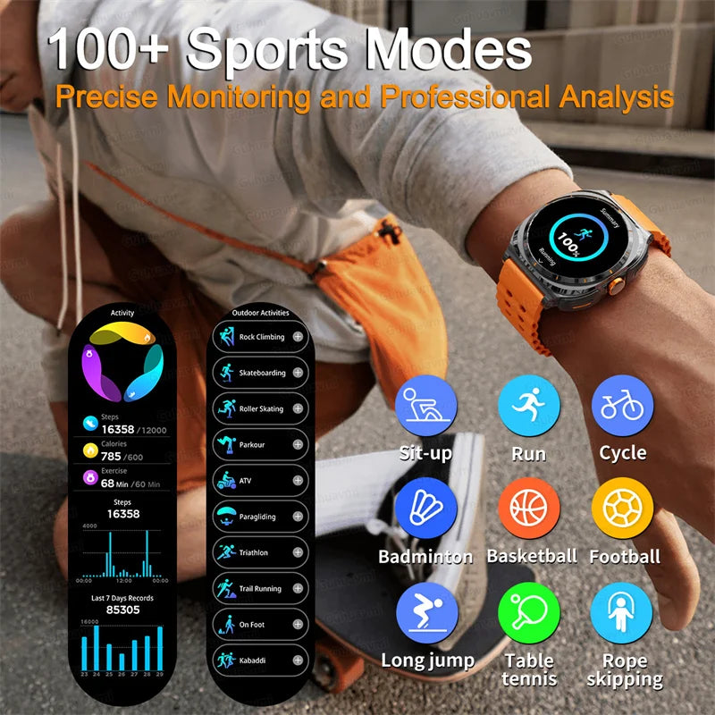 2025 Outdoor Sports Smart Watch AMOLED Screen Heart Rate Waterproof Call TWS Headset Smartwatch For Men - Compatible with HUAWEI & Samsung Galaxy IOS