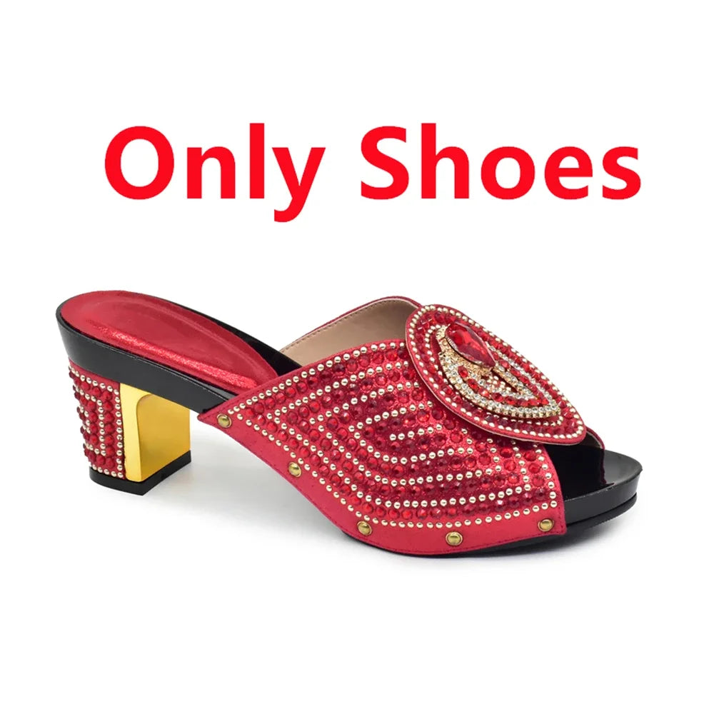 Italian Shoes with Matching Bags with Rhinestone Luxury Crystal Shoe Women Designers Nigerian Women Party Pumps with Purse