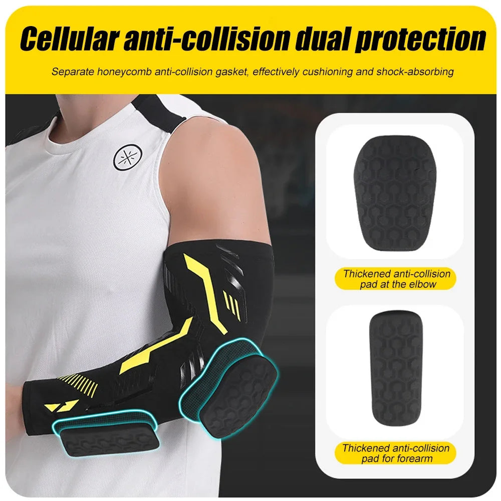 Sports Anti-Collision Padded Arm Sleeves For Protection of Elbow and Forearm During Sports - Honeycomb Pads For Men & Women