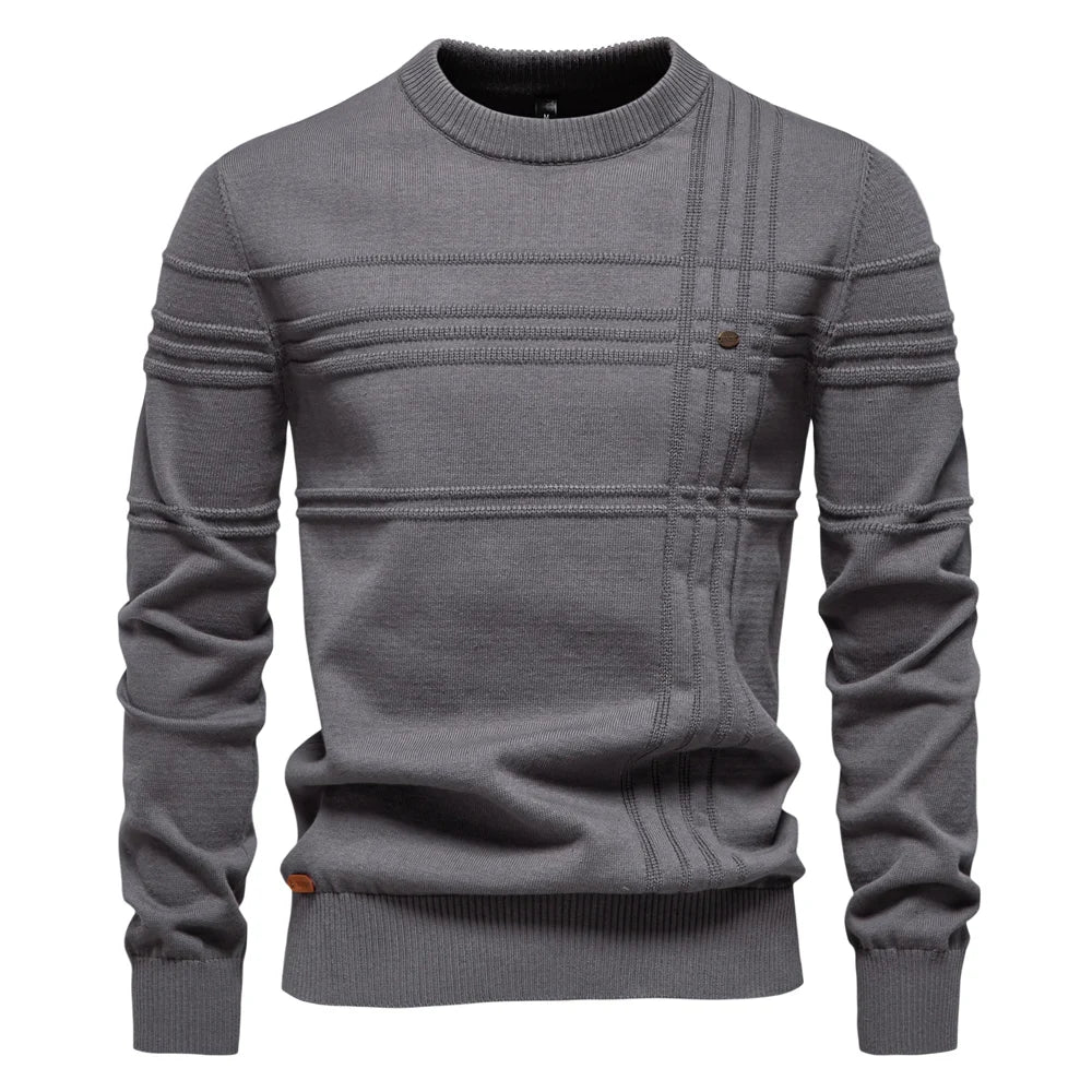 Men's Crewneck Pullover Sweater Knitted Cotton Stripped Quality Autumn Winter Warm Sweaters for Men