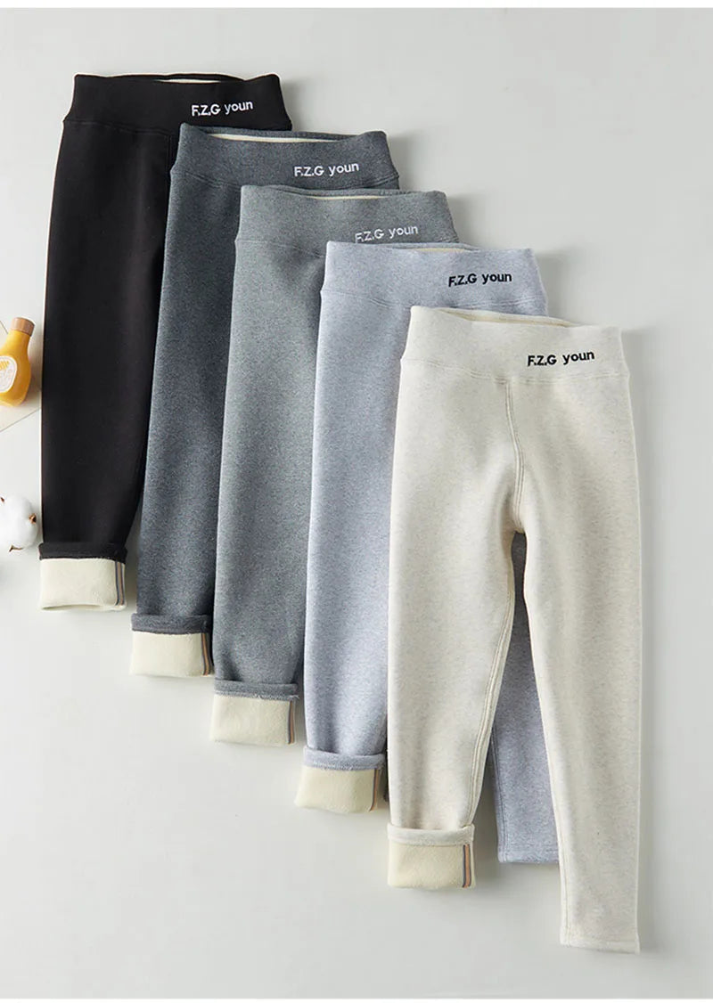 New Winter Girls Thickened Leggings Casual Slim Warm Pencil Pant Plus Velvet Stretch Children Trousers 4-6Y Girls