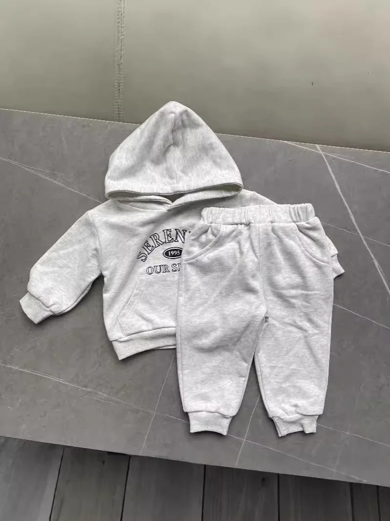 2025 Autumn Winter New Baby Letter Print Hooded Sweatshirt + Sweat Pants 2PCS Suit Boys Girls Casual Sports Set Kids Outfits 1-3Y