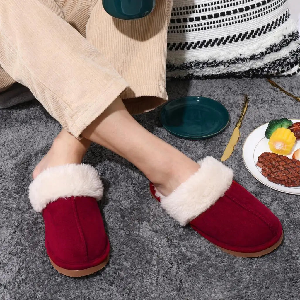 Unisex Winter Fur Slippers Home Suede Mules Short Plush Slippers For Indoor Warm Cosy Fuzzy Flats Slides For Men & Women