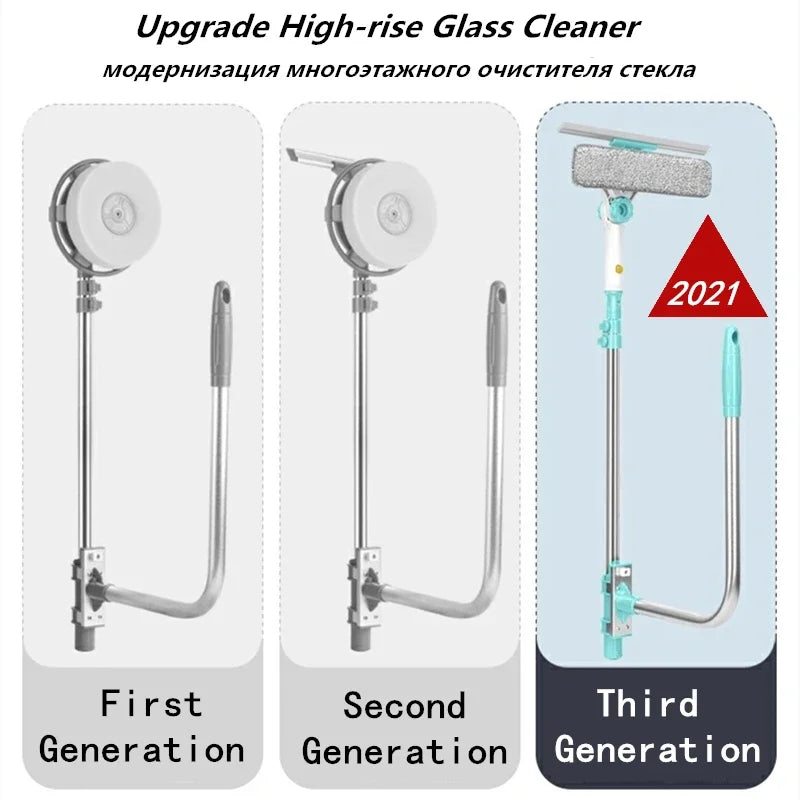 Telescopic Window Glass Cleaner Or 2 Rag Microfiber Head High-rise Building Wipers Dust Mud Cleaning Glass Scraper Spin Scrubber
