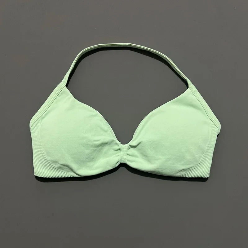 HISTELLO Women’s High Support Strappy Sports Bra – Seamless Push Up Gym & Yoga Workout Tank Top