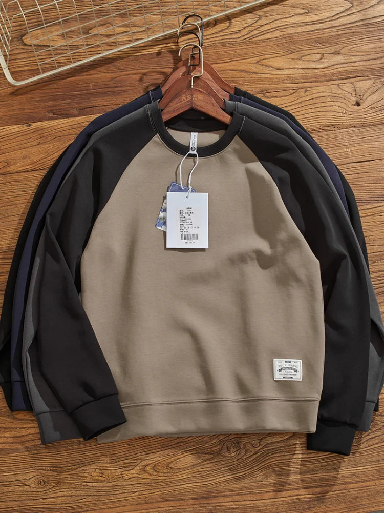 Herfst Nieuwe Amerikaanse Retro Tweekleurige Stiksels Hoodies Heren Gewassen O-hals Trui Gebreide Raglanmouwen Casual Sweatshirts