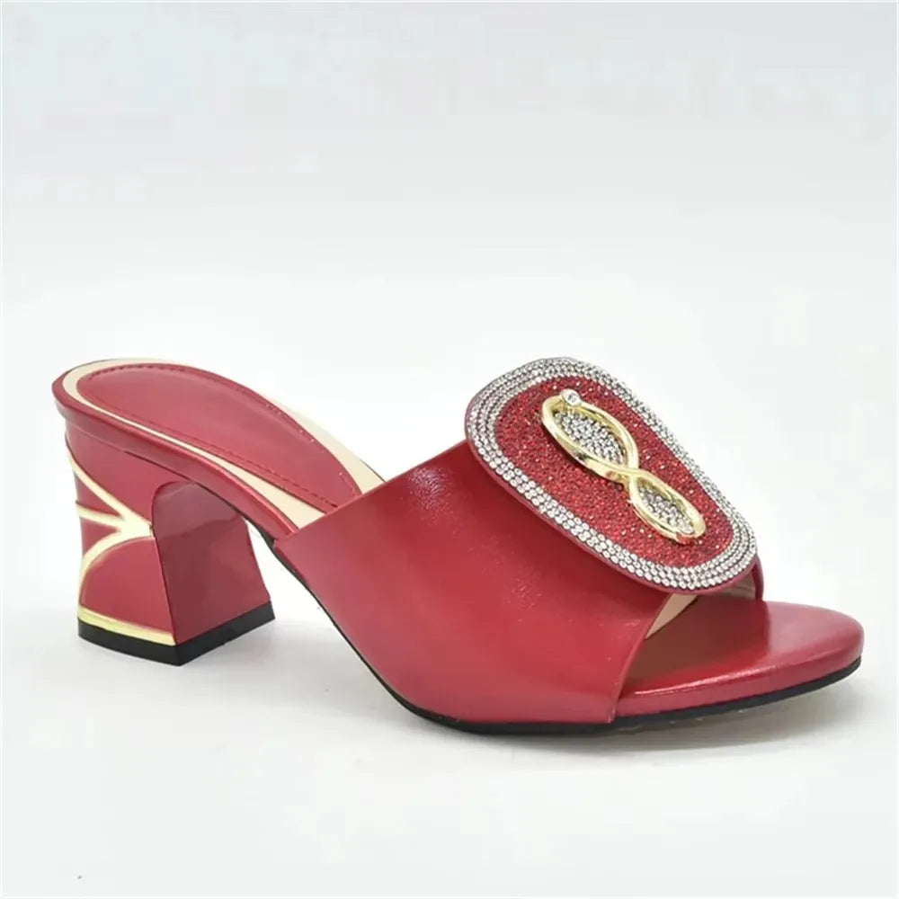 African Women Party High Heels Sexy Ladies Open Toe Slip-On Shoes Decorated with Rhinestone Plus Size for Ladies