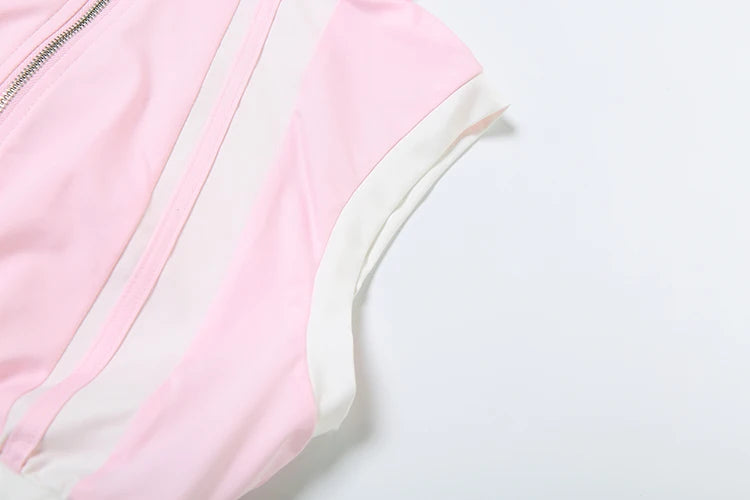 Sporty Casual Women Tracksuit 2 Piece Set Summer Patchwork Zip Tank Tops + Bandage Skirts Matching Stretch Slim Outfits
