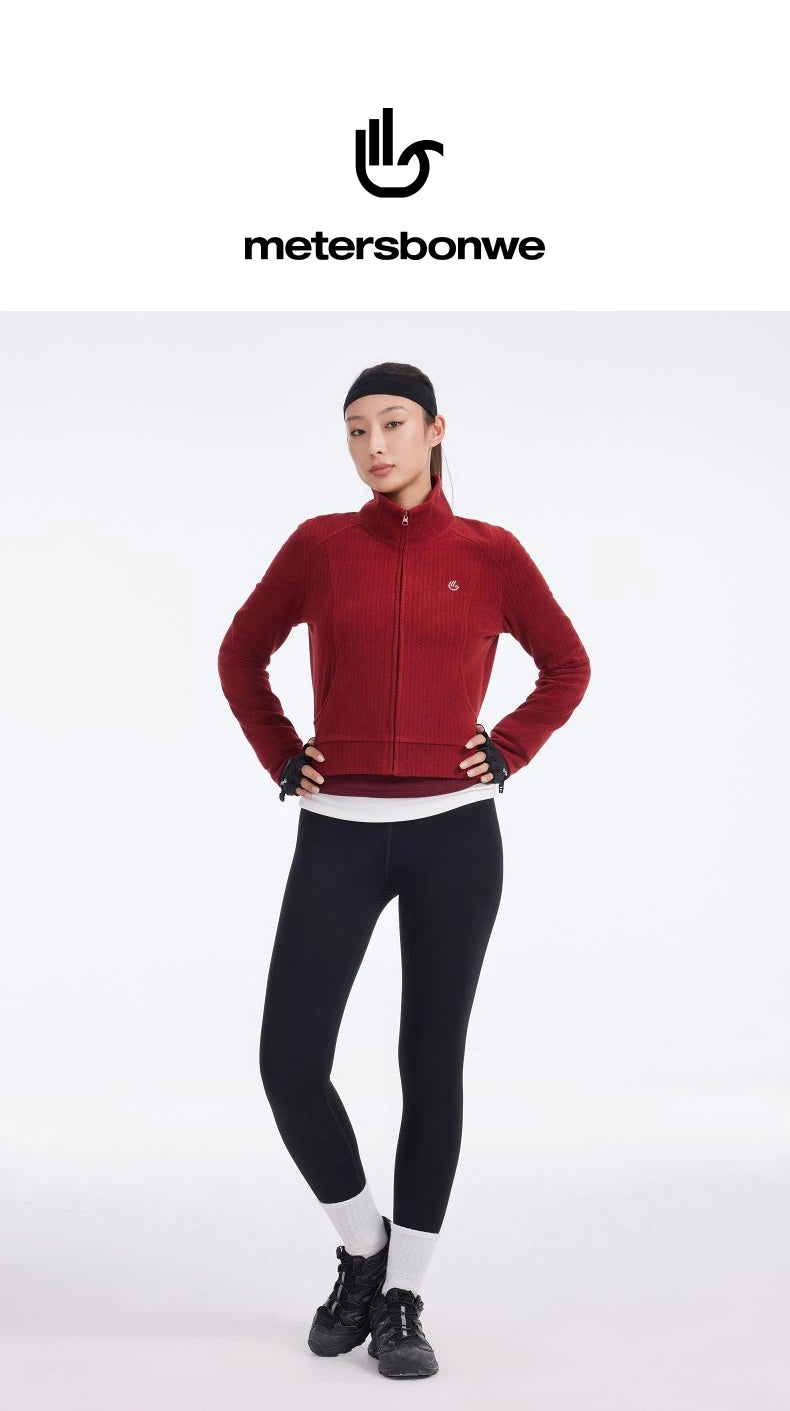 Women's Stand Collar Thermal Polar Fleece Jacket, Integrated Seam Pocket, Silver-Thread Embroidery Short Coats For Ladies