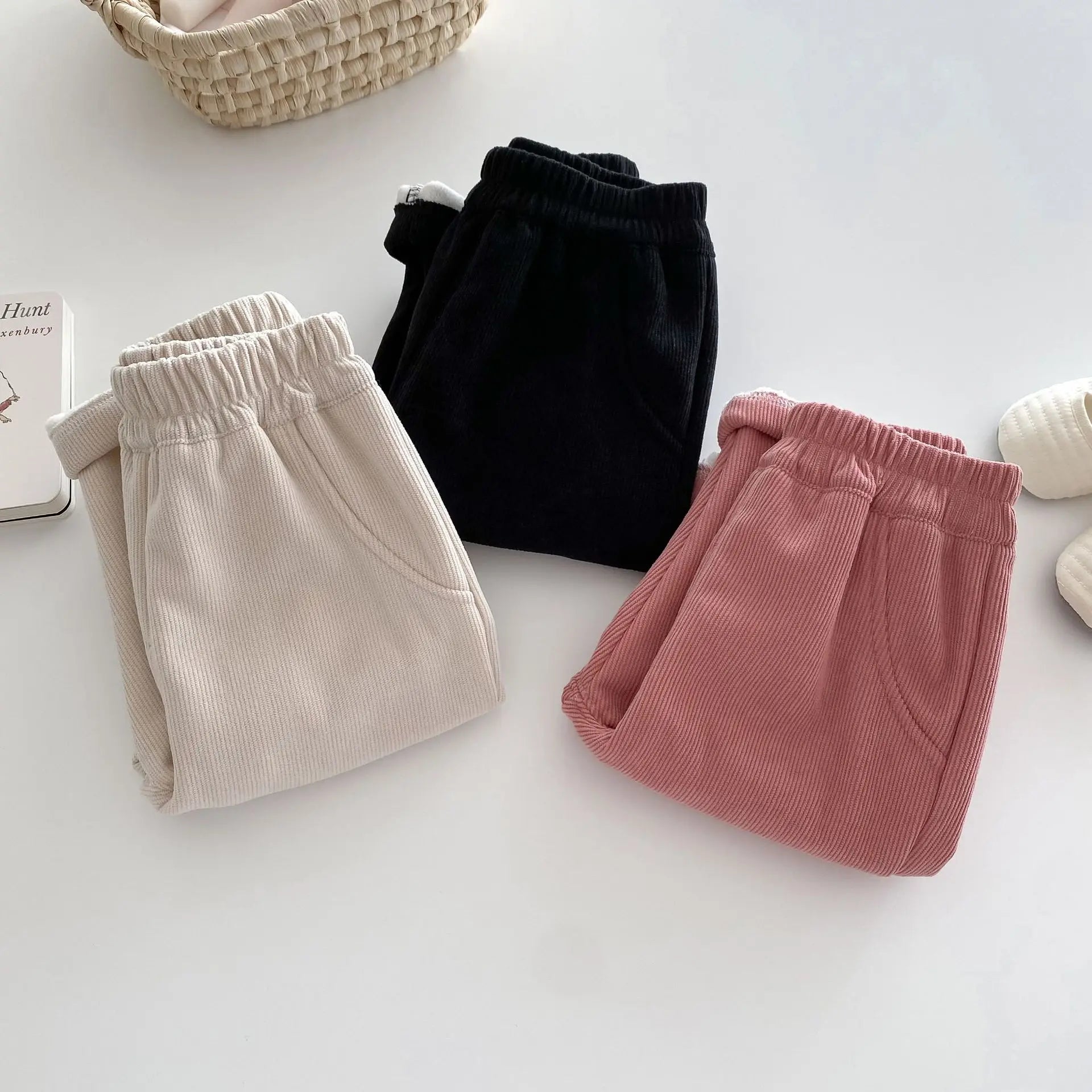 Autumn Kids Baby Pants Thickened Fleece Lining Floral Girls Trousers Warm Fashion Leopard Print Boys Pants Outwear 1-5Y Unisex