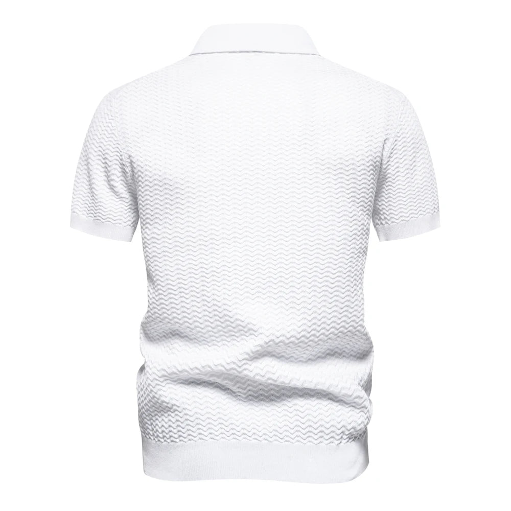 2024 Neues Sommer-Poloshirt mit strukturiertem Rippenstrick für Herren, kurzärmelig, atmungsaktiv und cool