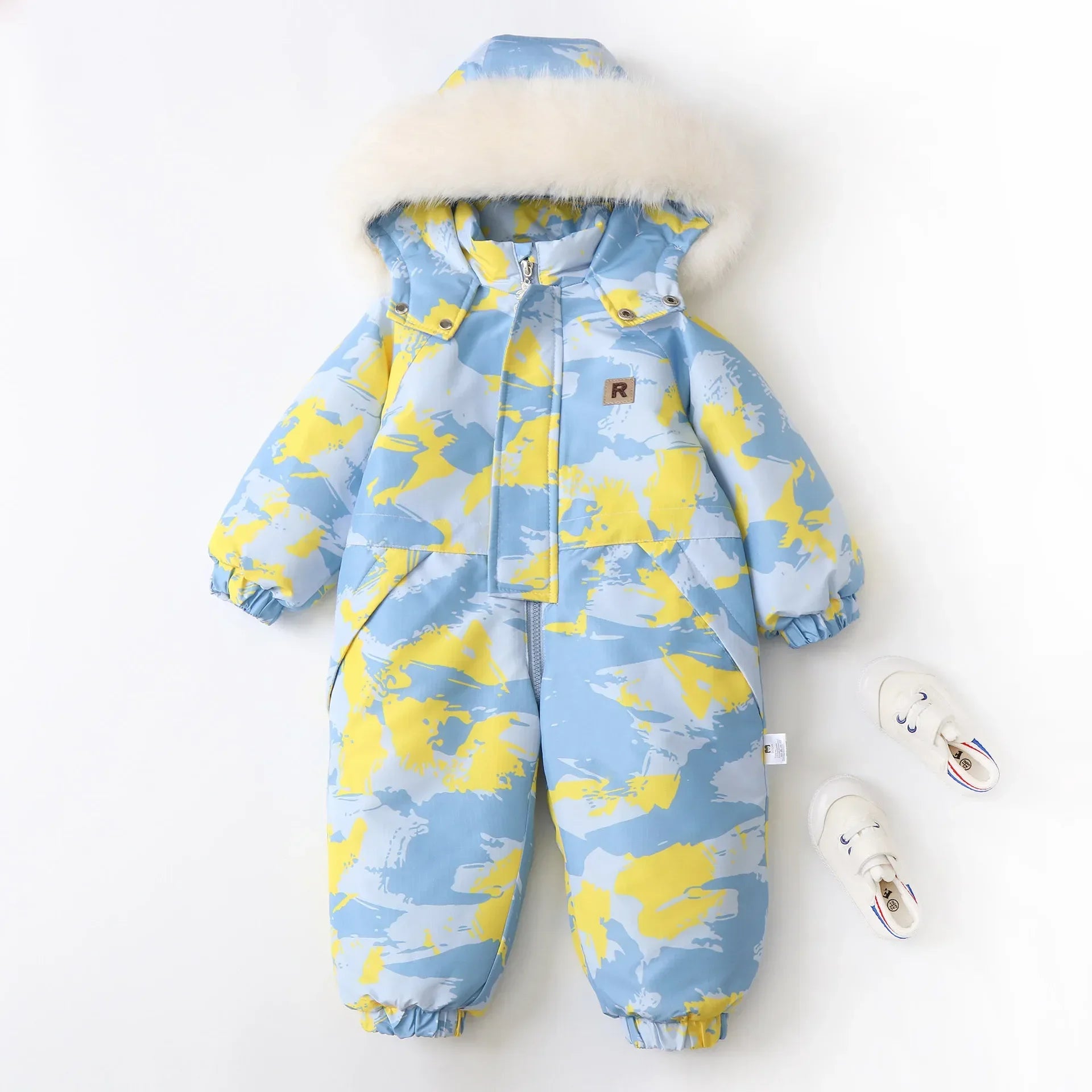 Unisex Children's Snowboard Winter Warm Clothing Snow Suit Floral Printed Fur Lining Hooded Snowboard Coats For Kids