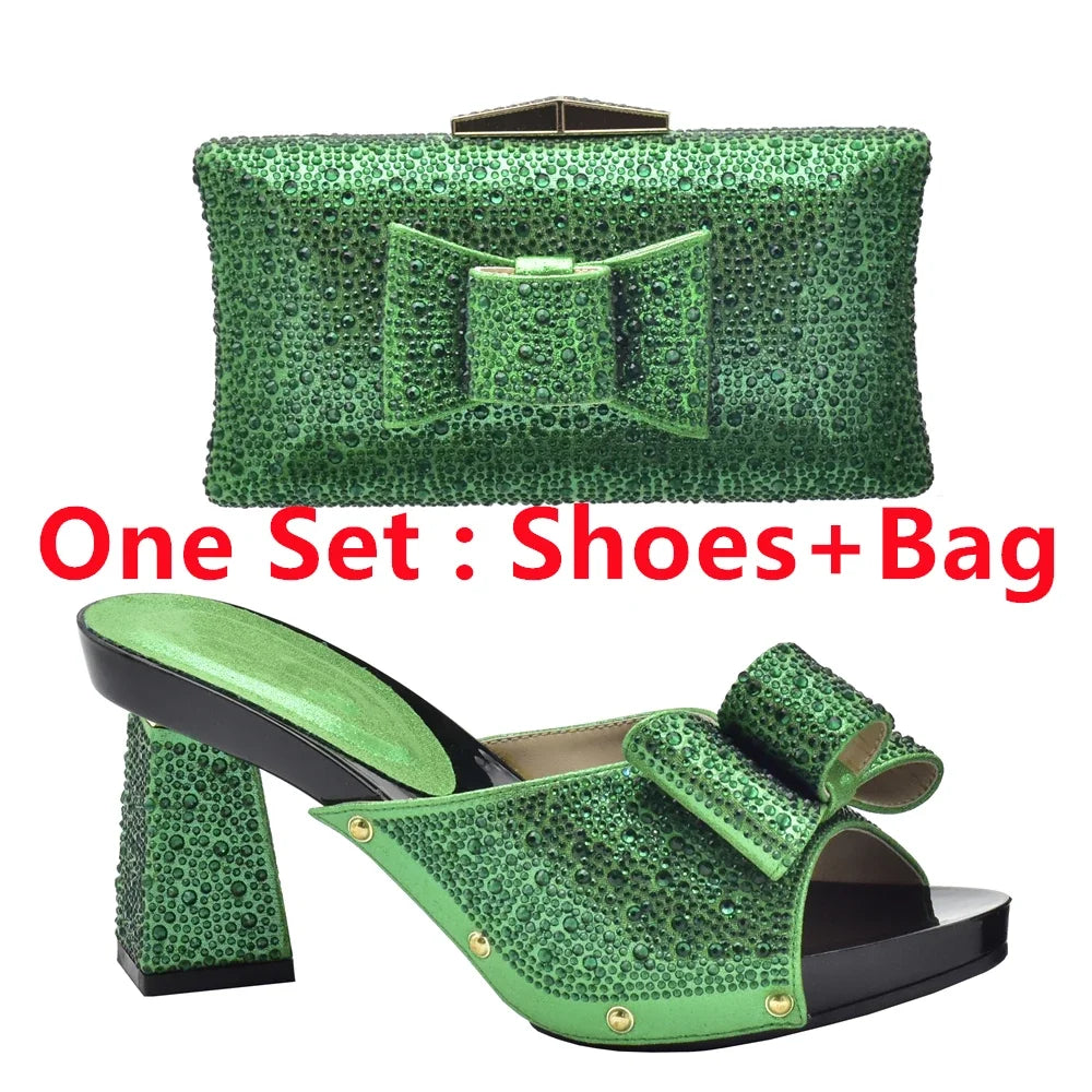 Italian Shoes with Matching Bag for Wedding Shoe and Bag Set for Nigeria Party Italy African Women Party Pumps with Rhinestone