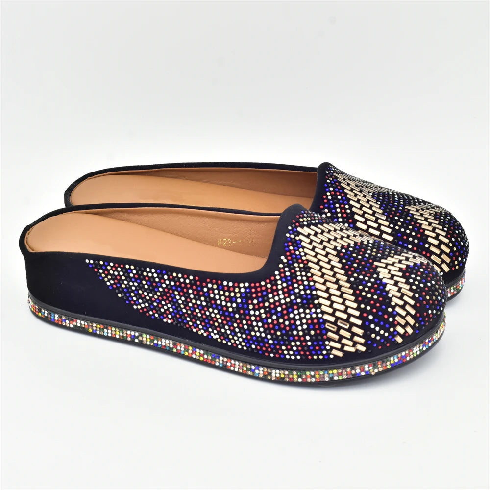 Bling Crystal Women Closed Toe Mules Half Close Slippers Thick Sole Light Weight Comfy Walking Shoes