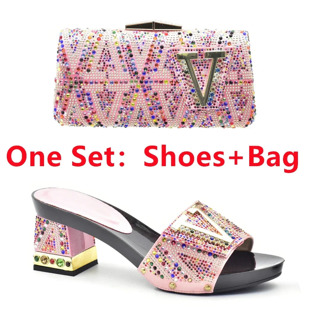 Luxury Shoe and Bag Set for Party in Women Wedding Shoes Woman Bride Rhinestone Design Elegant Shoes for Lady Peep Toe Pumps
