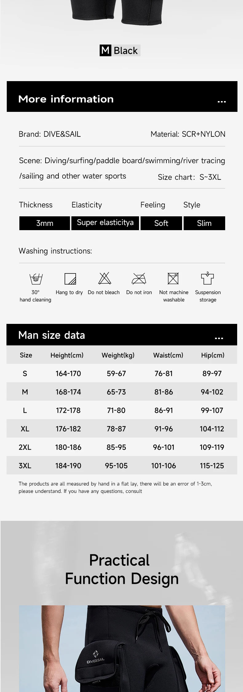 Men’s 3MM Neoprene Wetsuit Shorts – Thermal Diving & Surfing Shorts with Pocket for Swimming, Snorkeling & Water Sports