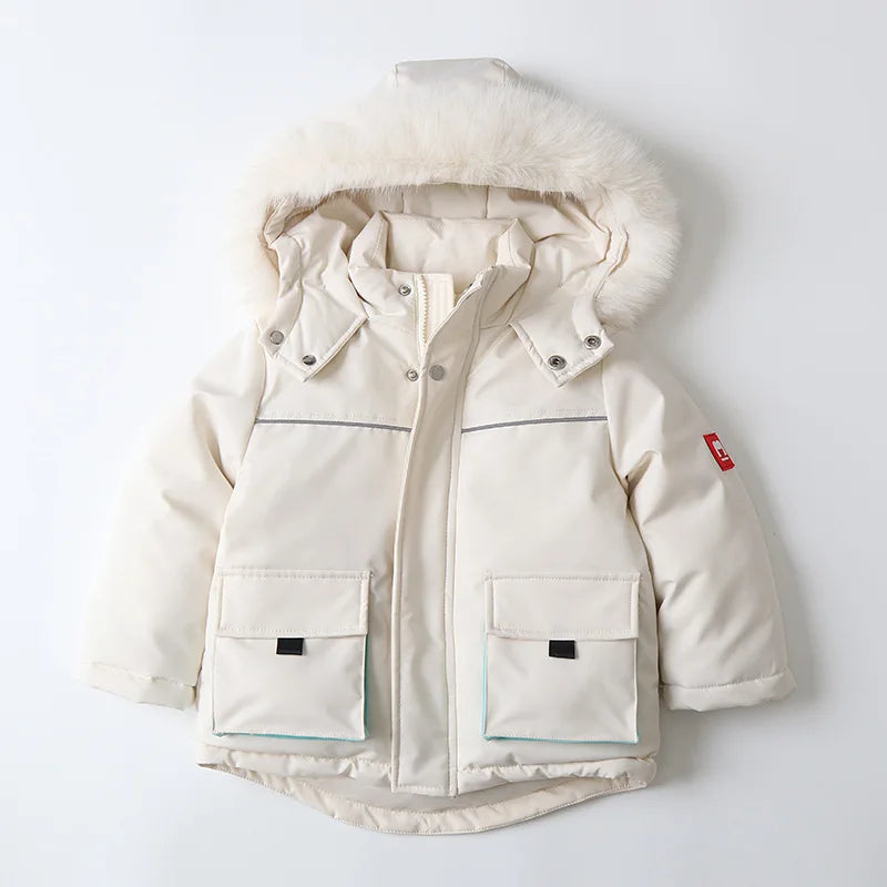 Unisex 2Pcs Winter Warm Children's Ski Clothes Set Thicken Fur Lining Hooded Coats & Overalls Set Snowsuit For Kids 2-5Y