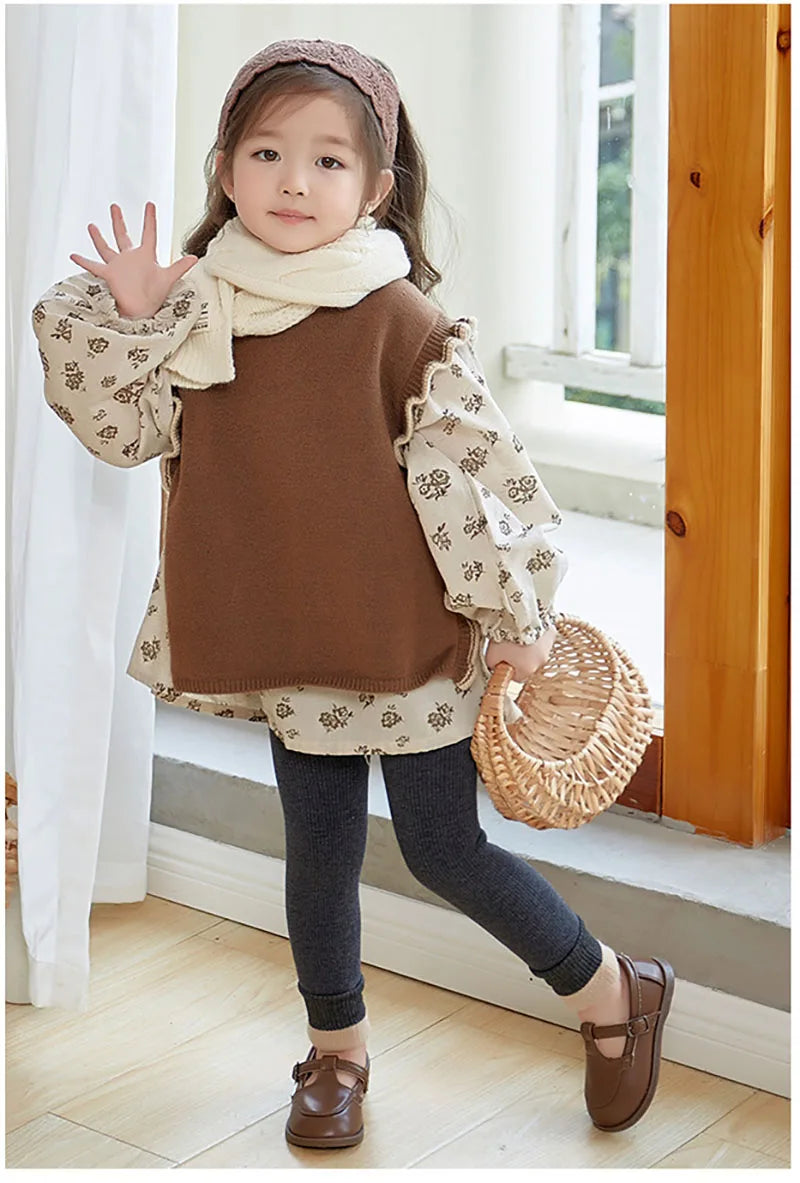 New Autumn Kids Leggings Infant Girls Solid Colour Pit Strip Render Pants Toddler Fleece Padded Warm Trousers 1-3Y Girls