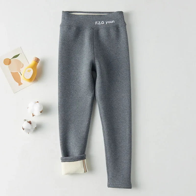 New Winter Girls Thickened Leggings Casual Slim Warm Pencil Pant Plus Velvet Stretch Children Trousers 4-6Y Girls