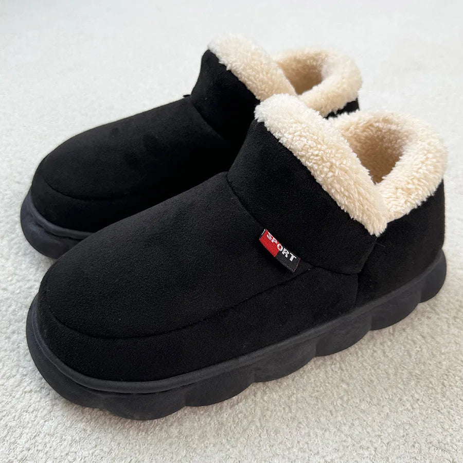 Men's Warm Fluffy Cotton Shoes Outdoor and Indoor Anti-Skid Fur Plush Male Winter Shoes With Soft Sole Fuzzy House Slippers