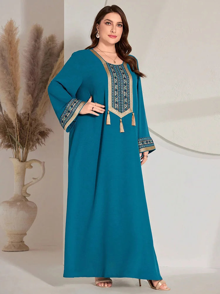 Women's Luxury Elegant V-Neck Mesh Party Evening Maxi Dresses Summer Plus Size Printed Lantern Sleeves Long Dress