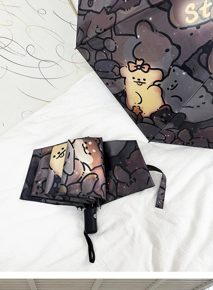Automatic Fold Umbrella with Shiny Puppy Design | All-Weather UV Sunshade | High - End Ins Style for Women