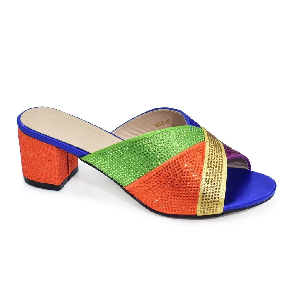 African Women Wedding Shoes Bride Shoes Luxury Elegant Low Heels Rhinestone Lady Slippers Sandals Nigerian Pumps