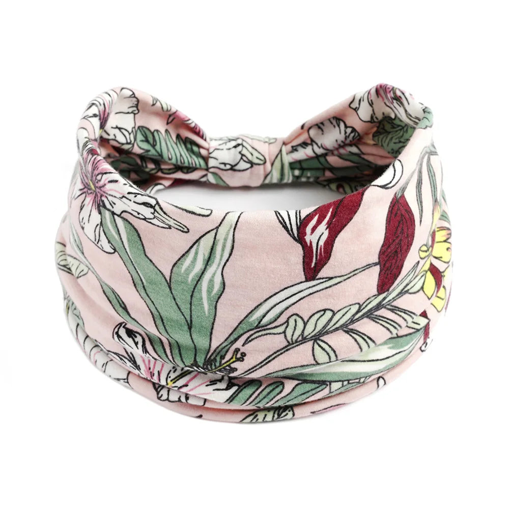 Bohol Headbands Women Wide Knotted Hairbands Elastic Turban Head Bands Non-Slip Floral Yoga Sports Sweatbands Workout Head Wraps