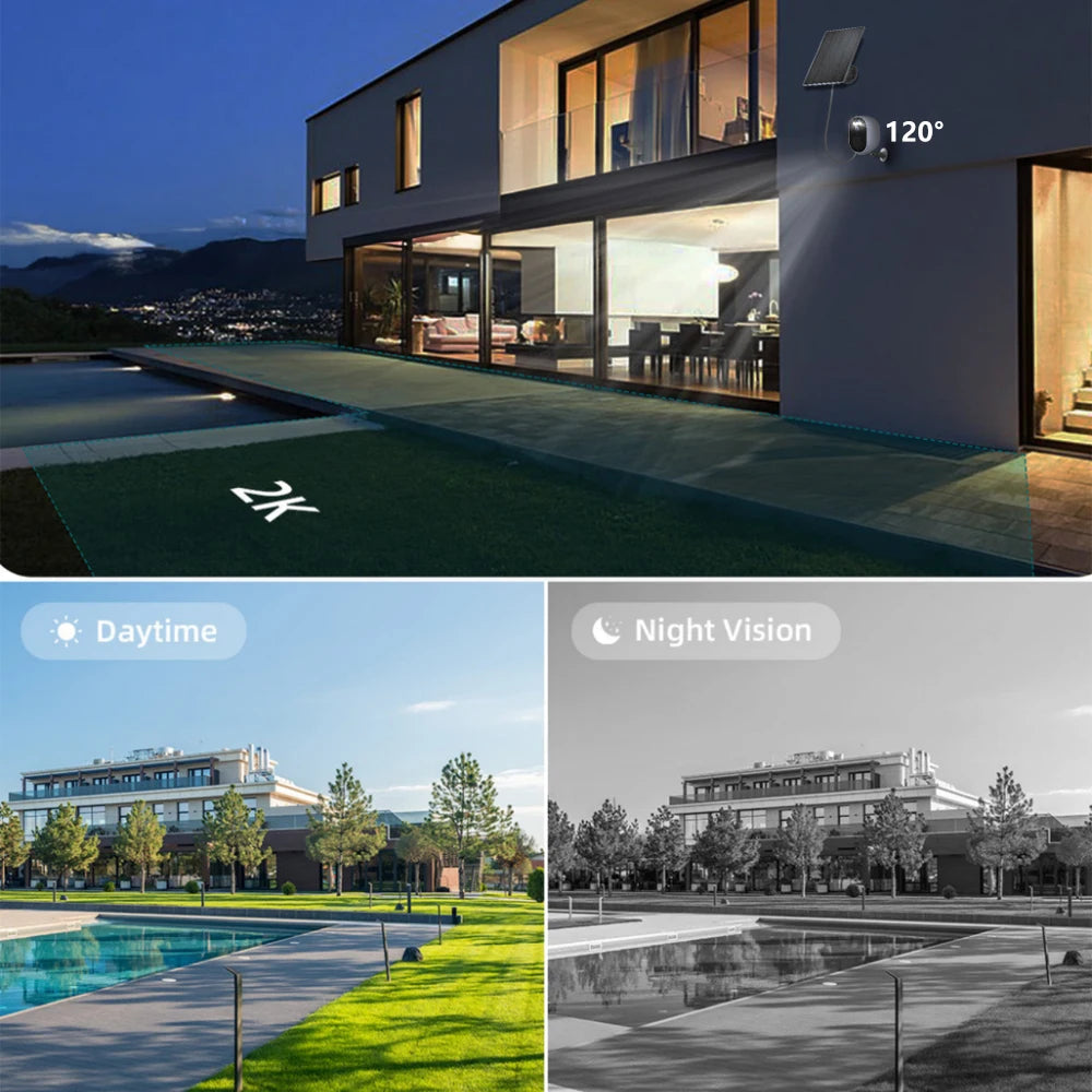 4MP Tuya Smart Wireless WiFi +BLE Outdoor Battery Solar Powered Spotlight Human Detection Surveillance CCTV IP Network Camera 2K