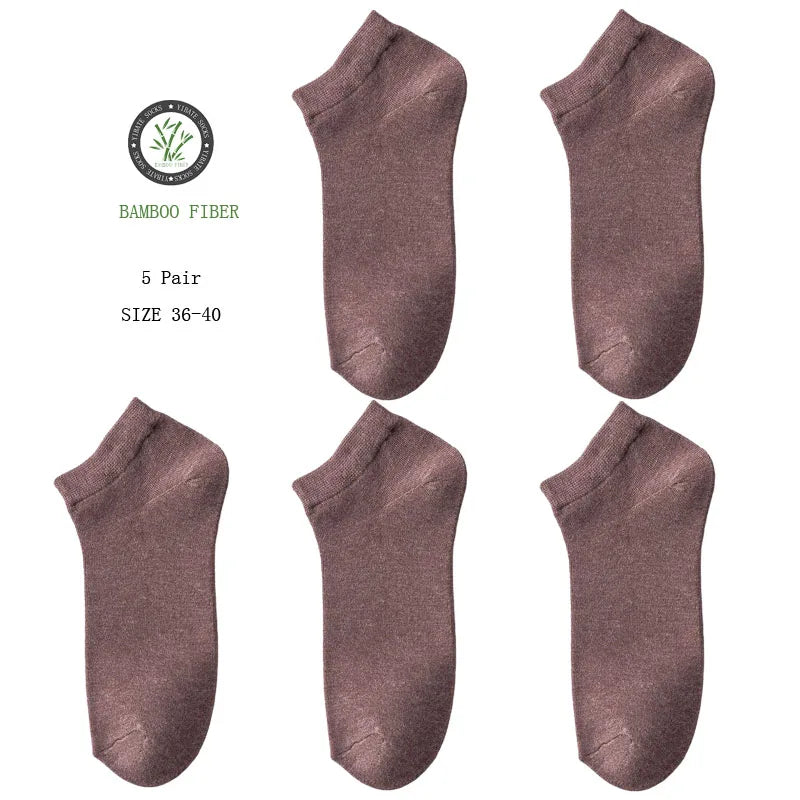 5 Pair Women's Ankle Bamboo Fibre Socks Solid Colour Summer Breathable Casual Short Socks High Quality Woman Boat Socks Set