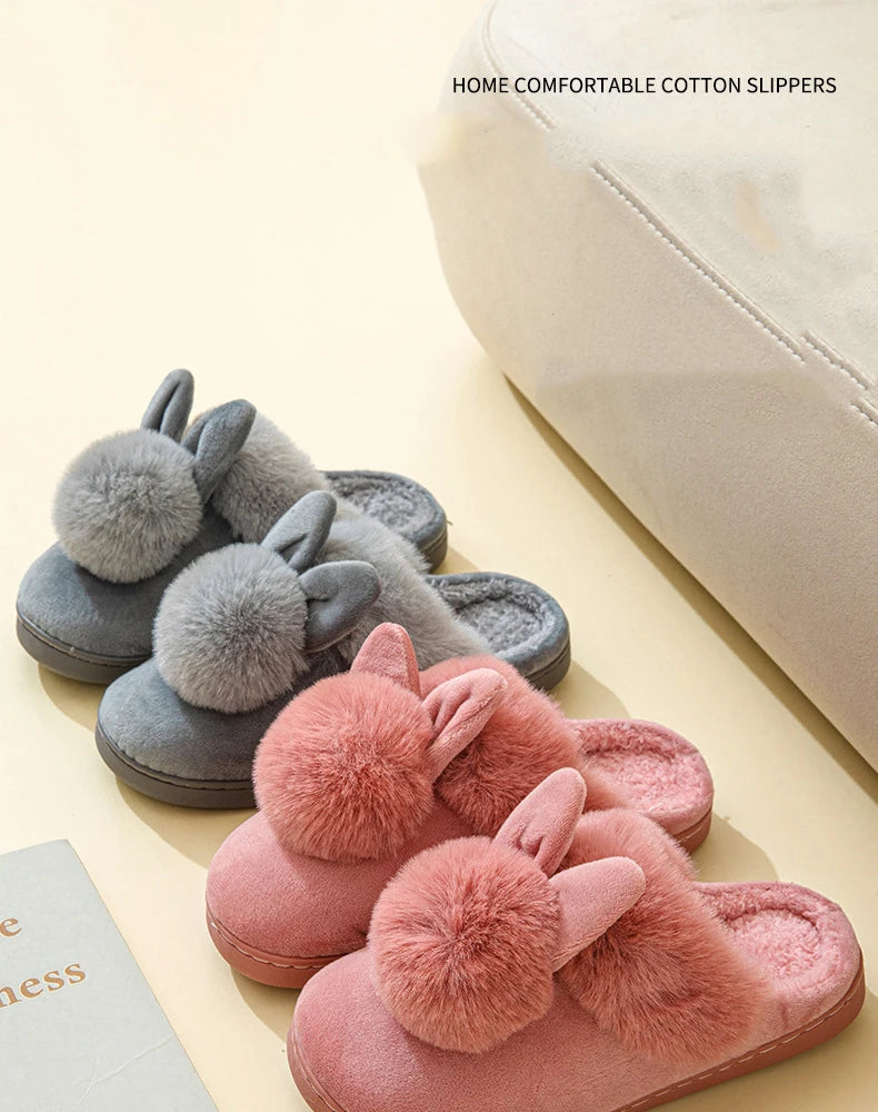 Women's Winter Warm House Fuzzy Slippers Couple Indoor Anti-Skid Plush Lined Bedroom Slides Fluffy Cotton Shoes For Ladies