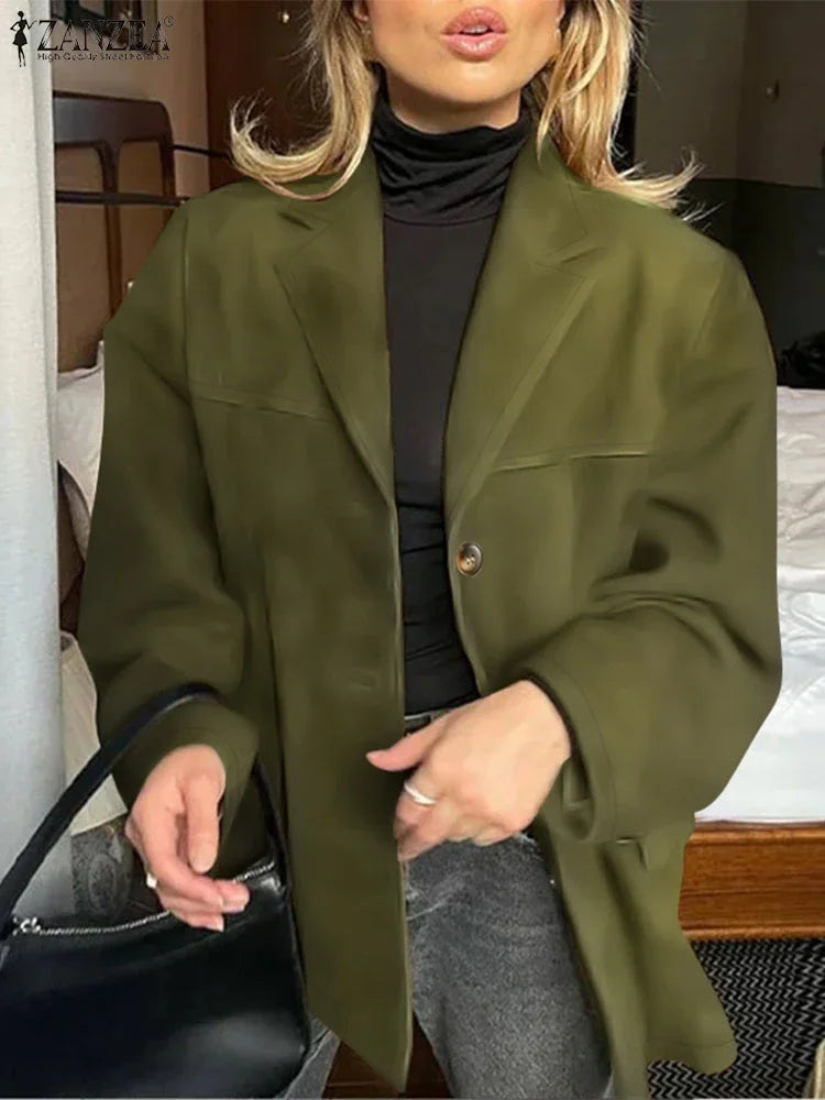 Casual Suede Women's Blazer 2025 Spring Fall Long Sleeve Lapel Neck Suit Jackets Elegant Single-Breasted Streetwear Coats
