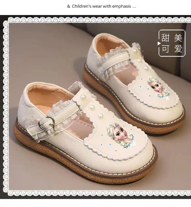 Disney Frozen Princess Girls Leather Casual Shoes - Spring Toddler Soft Sole Anti-Slip Walking & Play Footwear (Lolita Style)