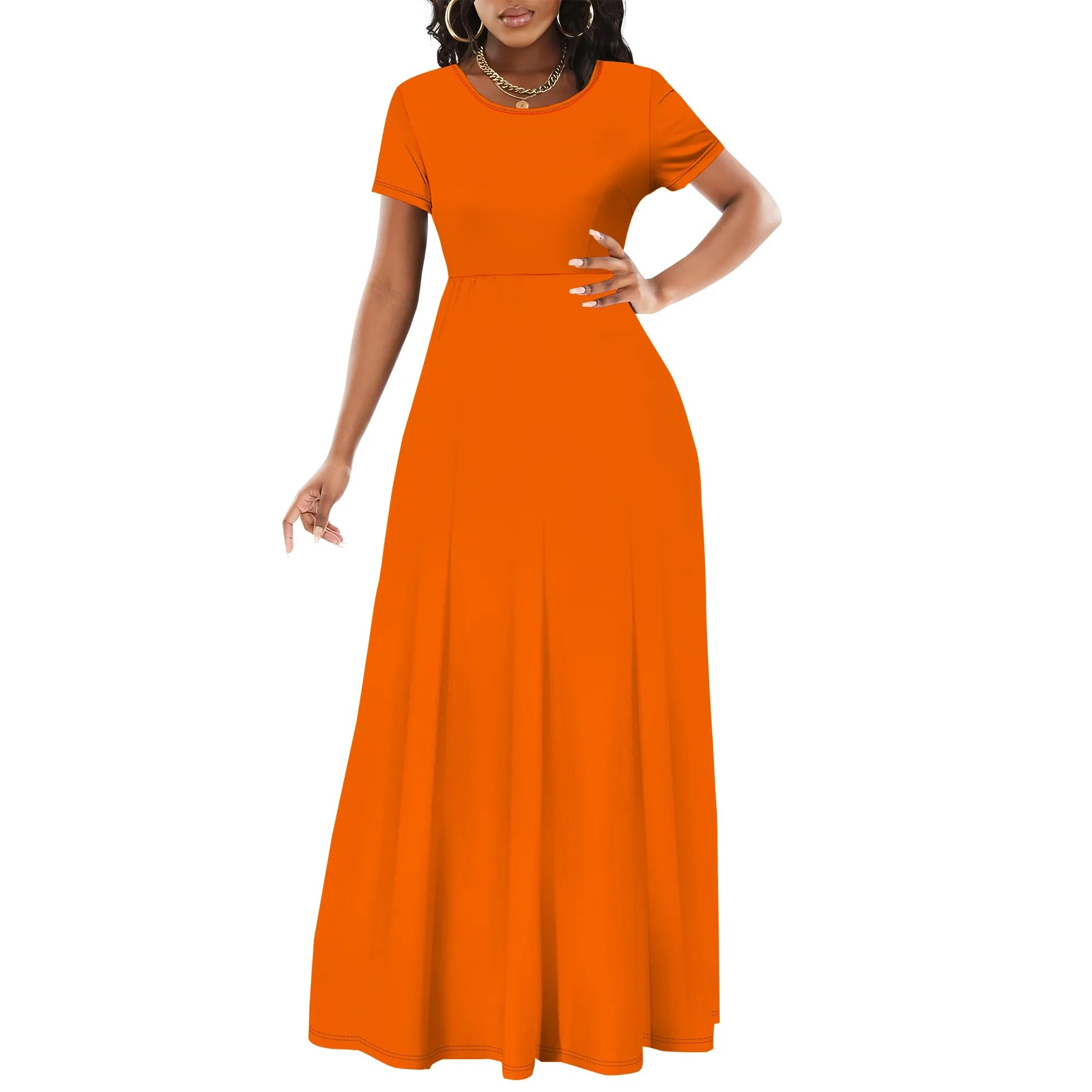 Women's Summer Short Sleeve A-Line Midi Dresses Casual T-Shirt Dresses Flowy Beach Sundress with Pockets