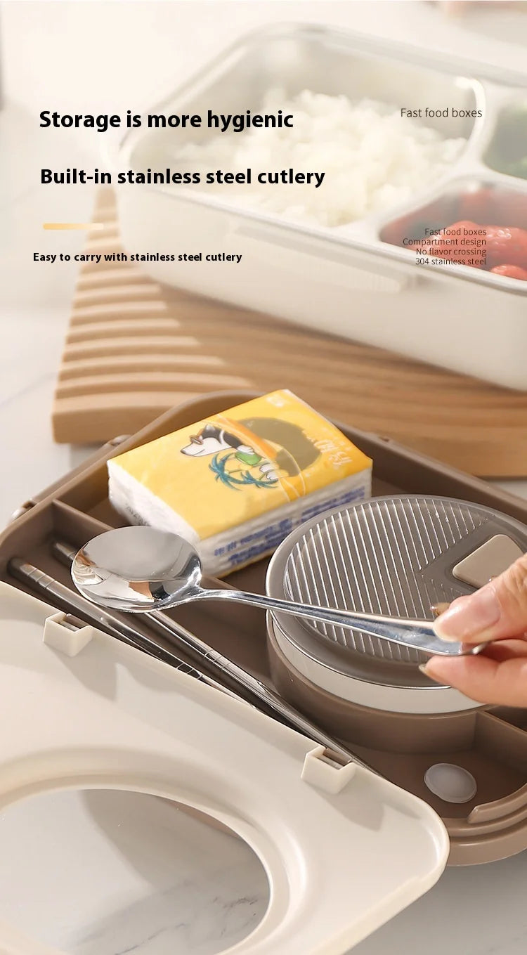 304 Stainless Steel Microwave Safe Partitioned Bento Box - Large Capacity Lunch Container for Students & Office Workers