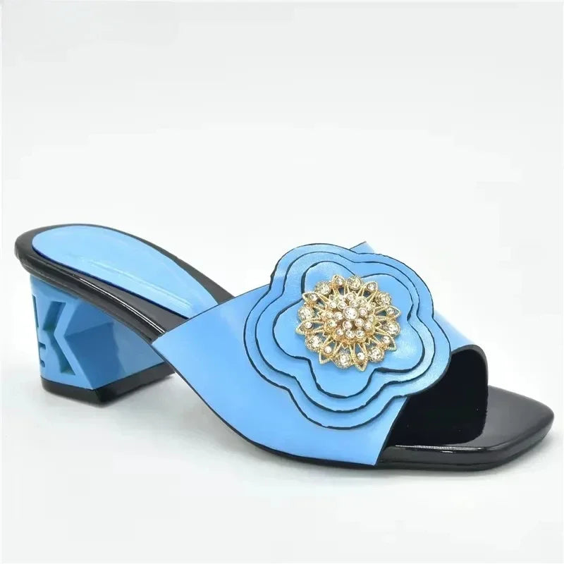 African Women Party High Heels Sexy Ladies Open Toe Slip-On Shoes Decorated with Rhinestone Plus Size for Ladies