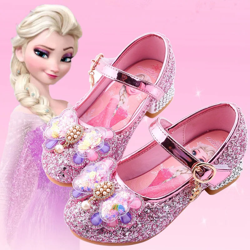 Kid fashion shoes Girls Sandals Frozen 2 Elsa Princess Shoes Little Girls Crystal Shoes Children High Heels Catwalk Show Shoes