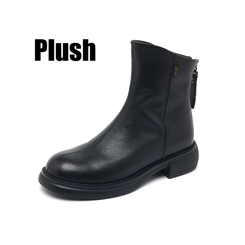Women's Genuine Leather Female mother Ankle Boots Shoes Split Zipper Winter Fur Plush Warm Autumn Zapateos Mujer Platform