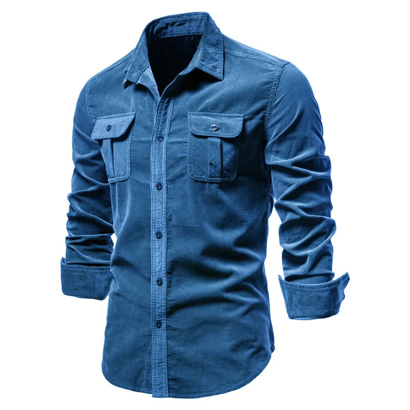 Corduroy 100% Cotton Shirts Men Business Casual Lapel Solid Colour Slim Fit Men's Shirt New Autumn Fashion Shirt for Men