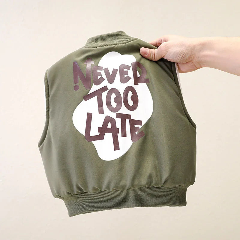 New Autumn Boy's Thicken Vest Cartoon Letter Kids Outwear Waistcoat Winter Warm Children Fleece Padded Clothes 1-7T Unisex