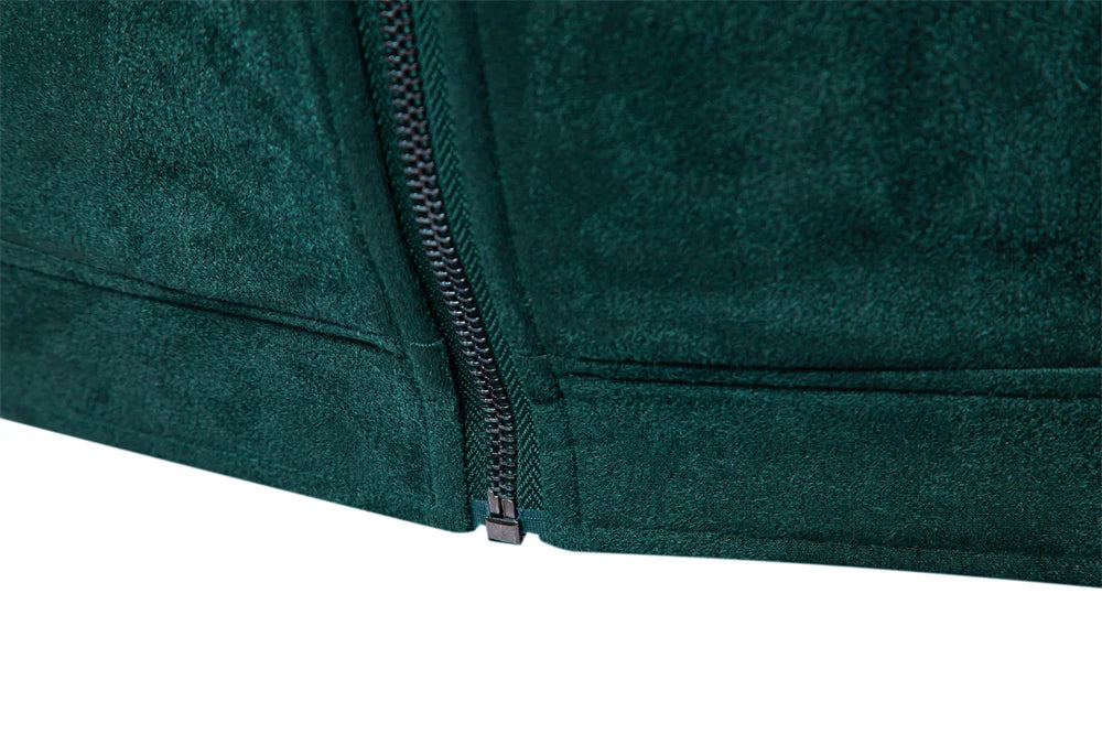 Men's Stand Collar Zip Suede Jacket Fashion Casual Business Faux Leather Trucker Jackets Coat for Men