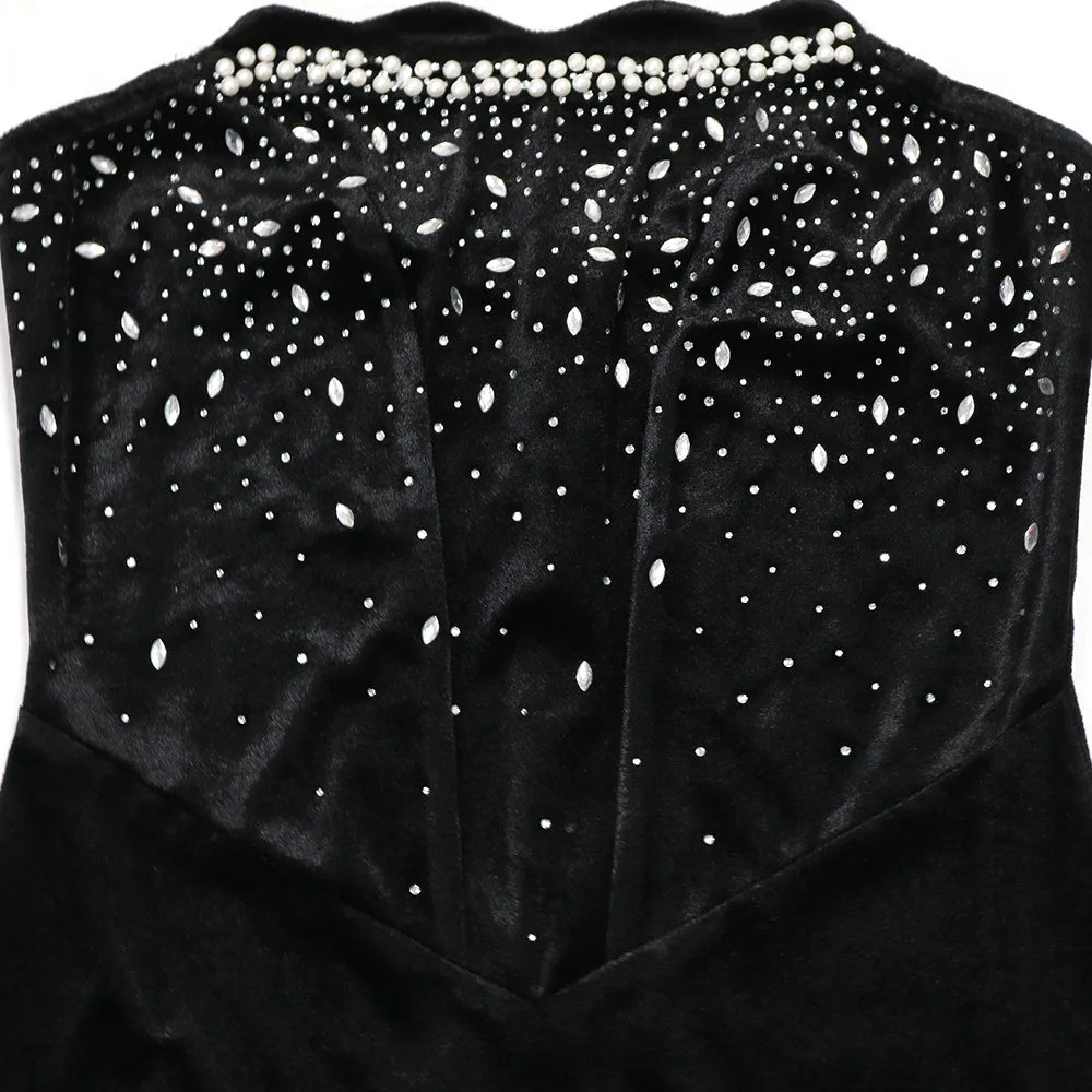 Women's Sexy Solid Color Backless Sleeveless Rhinestone Decor Velvet Bandeau Party Dress