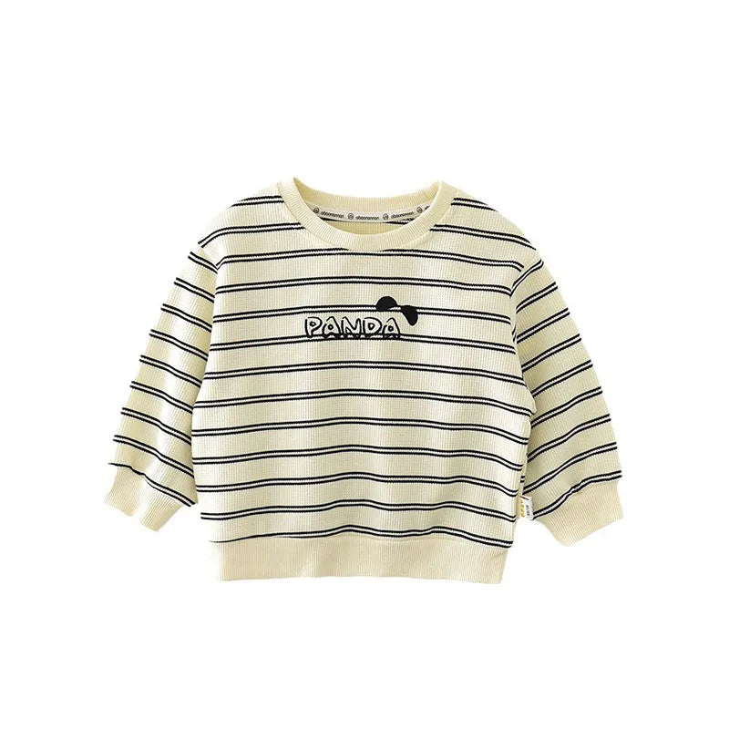 New Spring Kids Hoodie Children Cute Waffle Stripe Sweatshirt Girls Boys Thin Casual Design Pullover Shirt 1-5Y Unisex