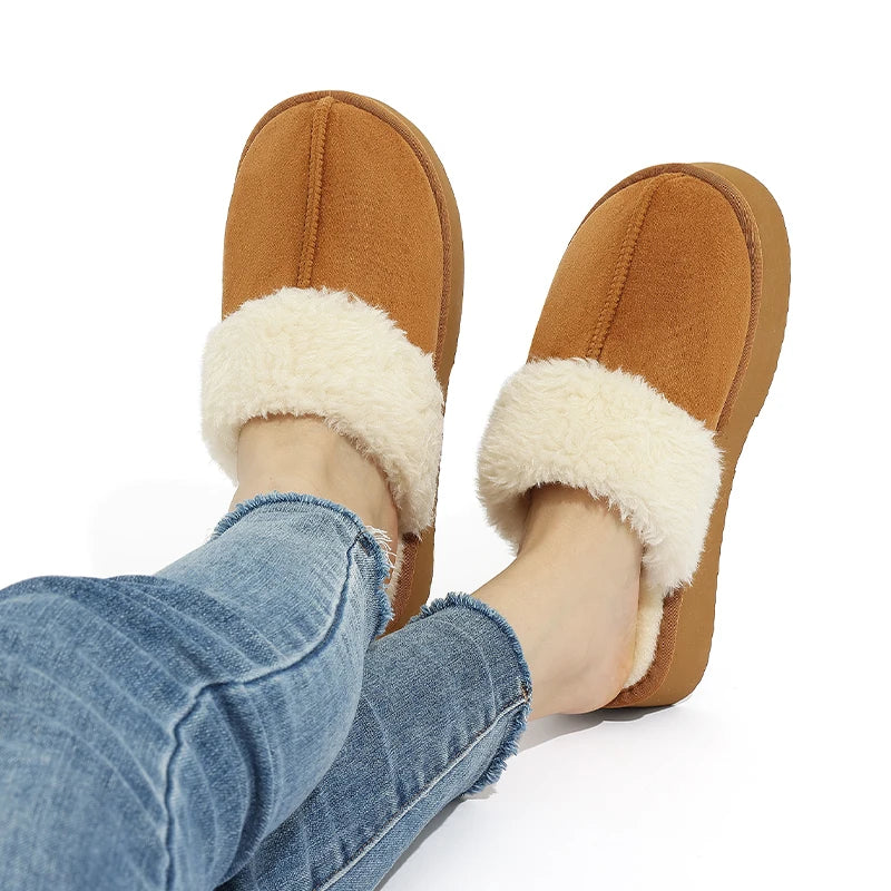 Women's Fluffy Plush Winter Shoes With Thick Sole Fuzzy Slides Suitable For Indoor and Outdoor Use With Anti-Slip Platform Fur Slippers