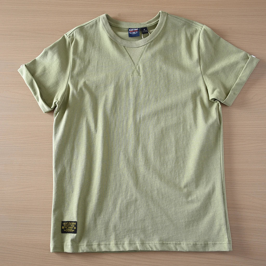 2025 Zomer Nieuw Amerikaans Retro Korte Mouw O-hals Effen Kleur T-shirt Heren Eenvoudige Mode 100% Katoen Gewassen Casual Jeugd Tops