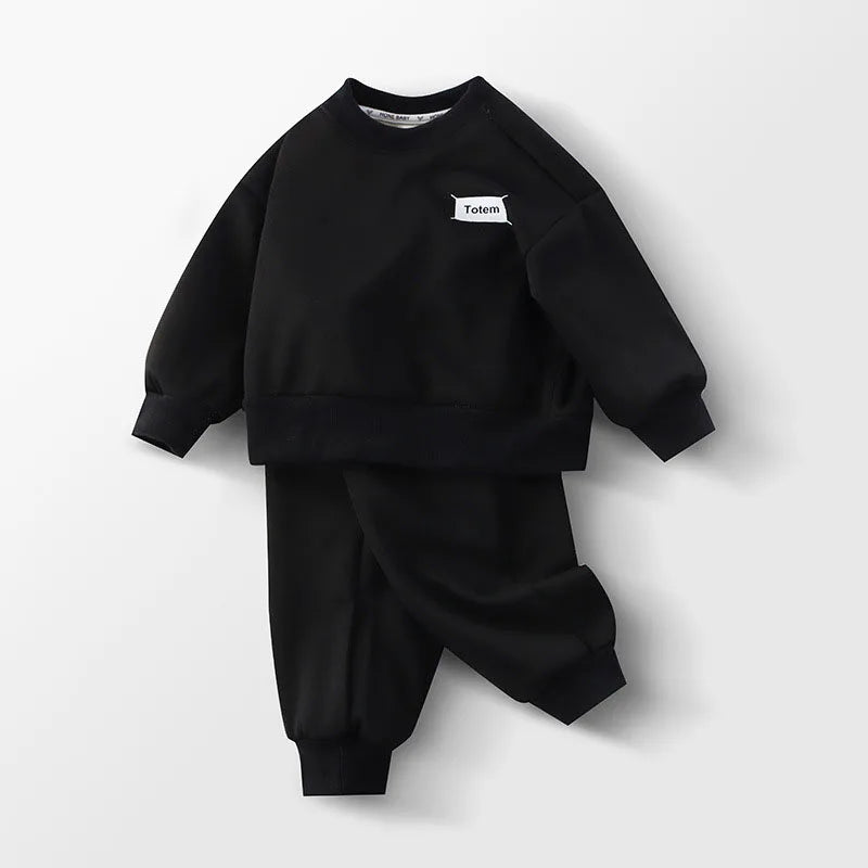 Kids Thicken Clothes Set Girls Cute Solid Colour Letters Sweatshirt + Pants Children Sports Suit Boys 2PCS Outwear 2-8T Unisex