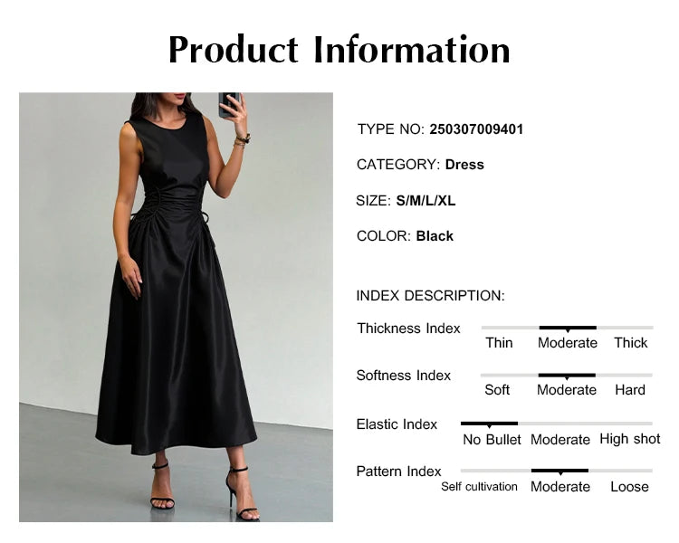 Dresses Spring Summer Fashion Elegant Solid Colour Sleeveless Round-Neck Midi Party Shift Dresses For Women