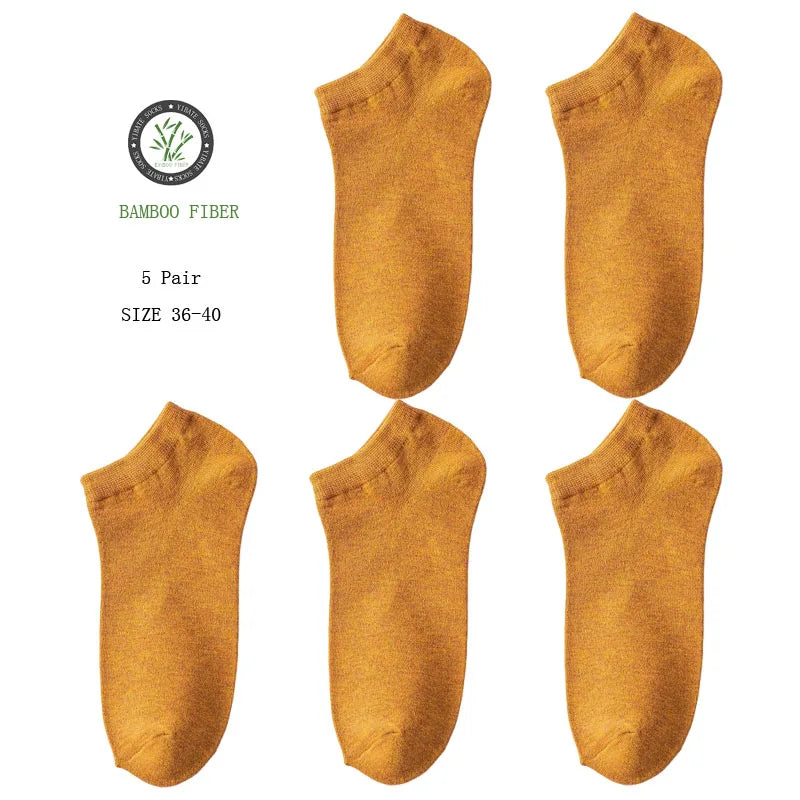 5 Pair Women's Ankle Bamboo Fibre Socks Solid Colour Summer Breathable Casual Short Socks High Quality Woman Boat Socks Set